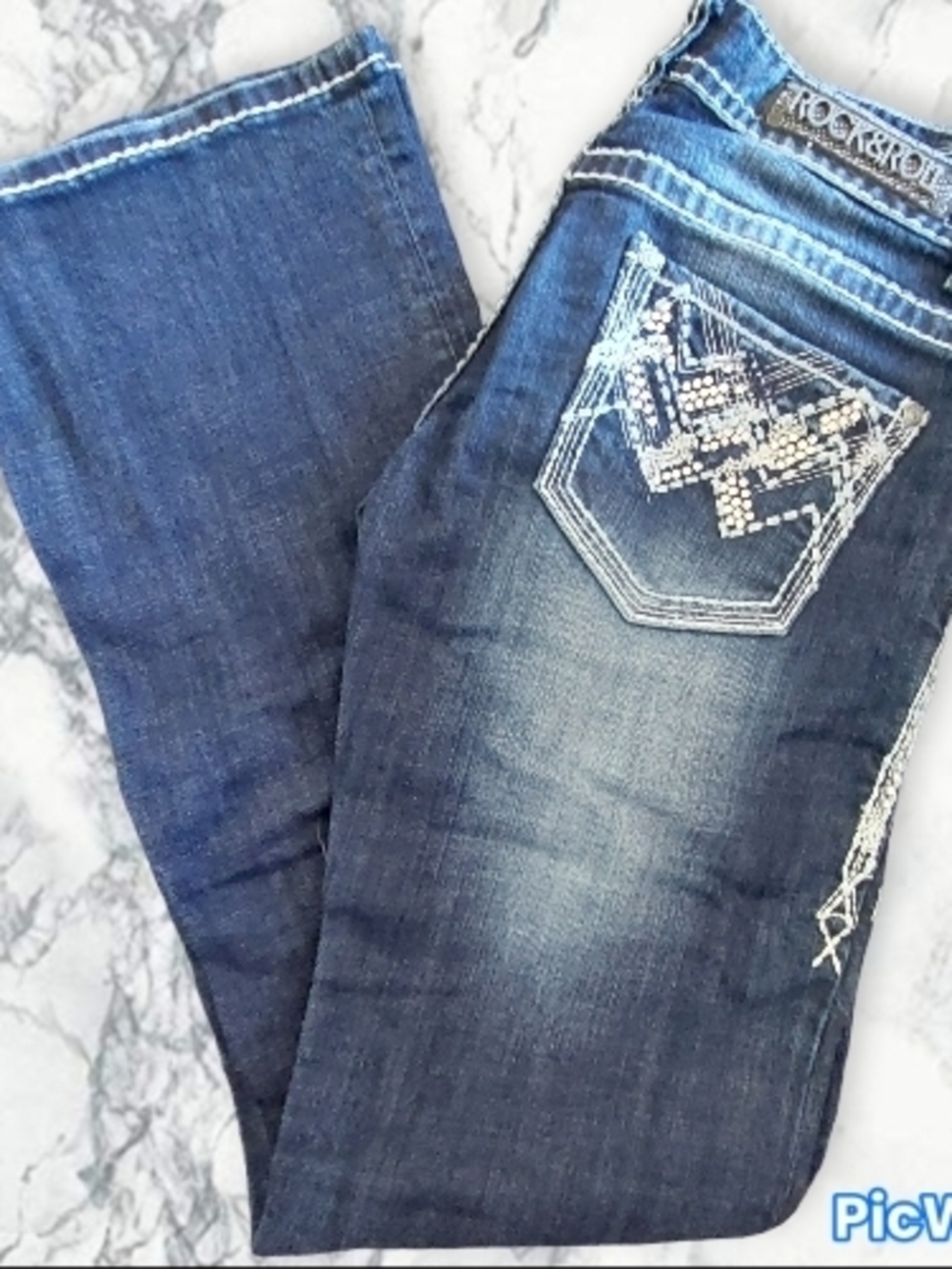 Y2k Low Rise Rock & Roll Women’s Dark Blue Embellished Pocket Jeans